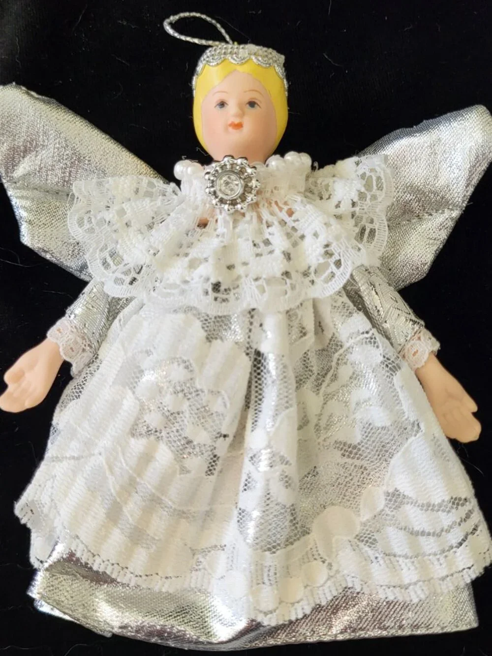 Vintage Porcelain Angel Christmas Ornaments Lot of 4 White Gold Silver Ivory